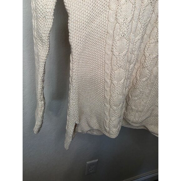 Jeanne Pierre Womens 100% Cotton Cable Knit Sweater Cream Shawl Collar Long Slee - Picture 7 of 10